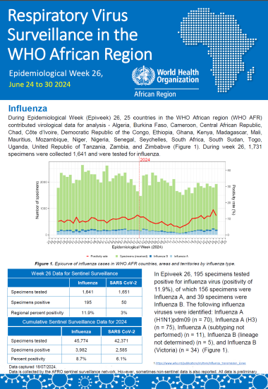 Respiratory Virus Surveillance in the WHO African Region Epidemiological Week 26, June 24 to 30 2024